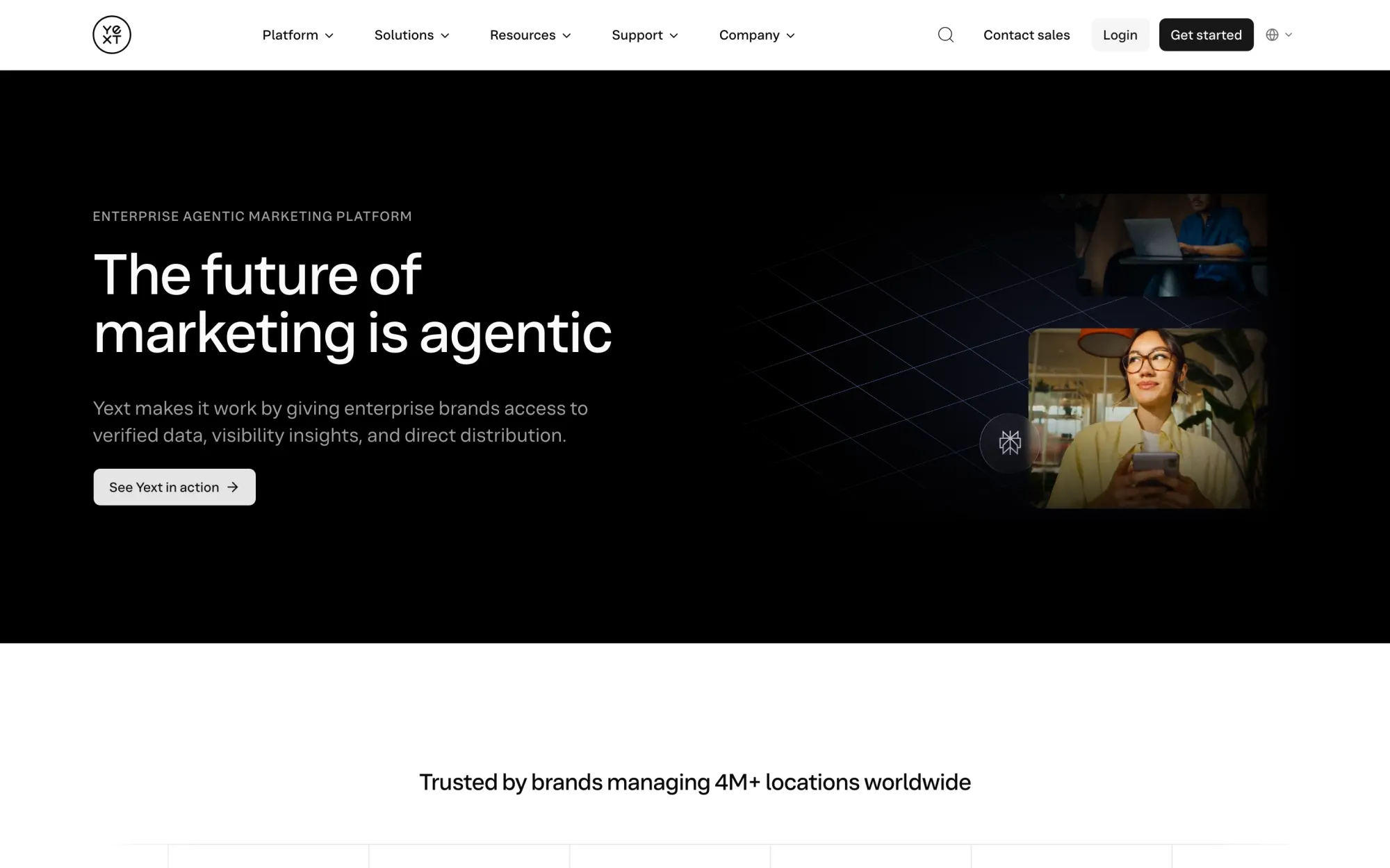 Yext's homepage showing its digital presence platform with a get-a-demo call to action